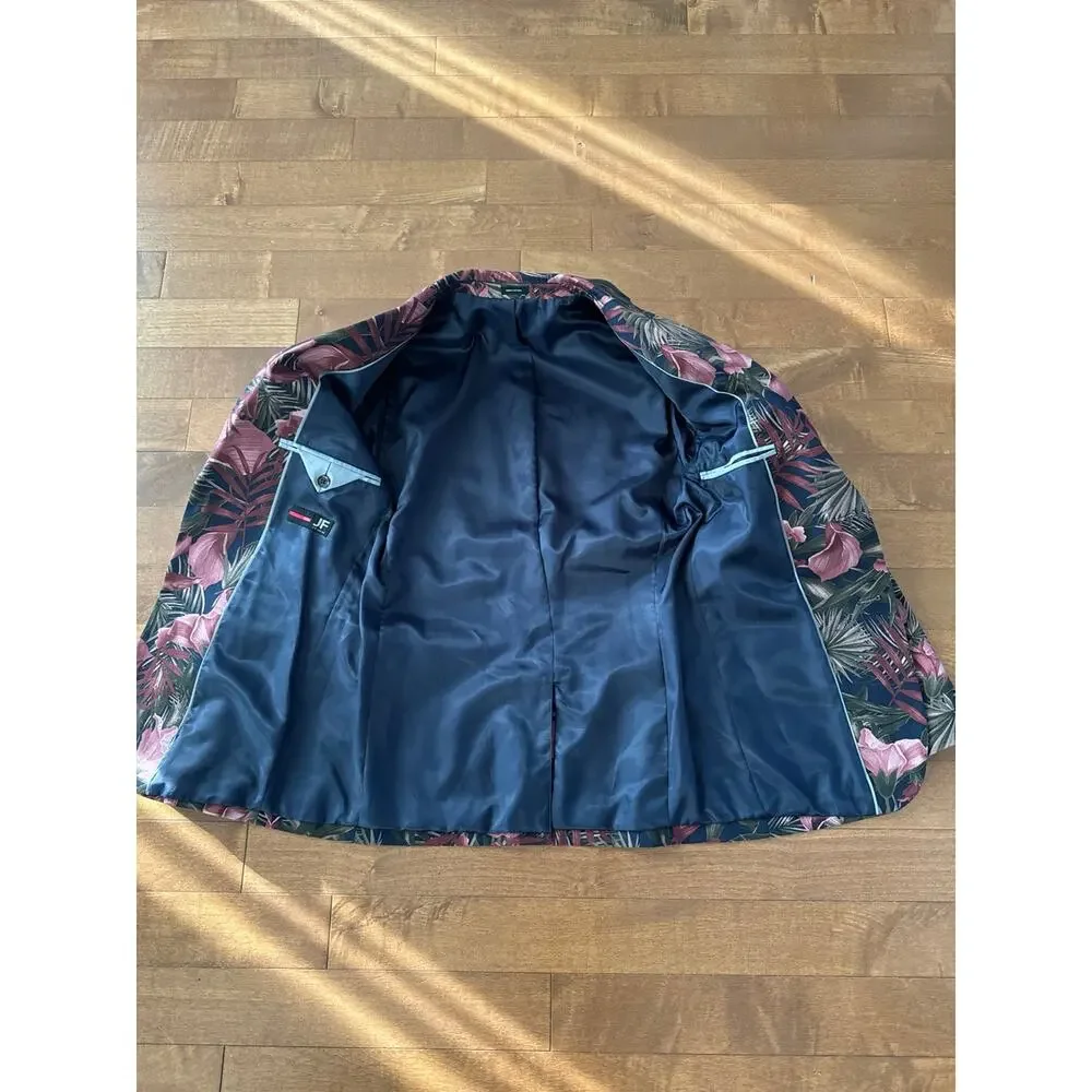 J.Ferrar sports blazer Hawaiian floral pink blue size 36 R slim